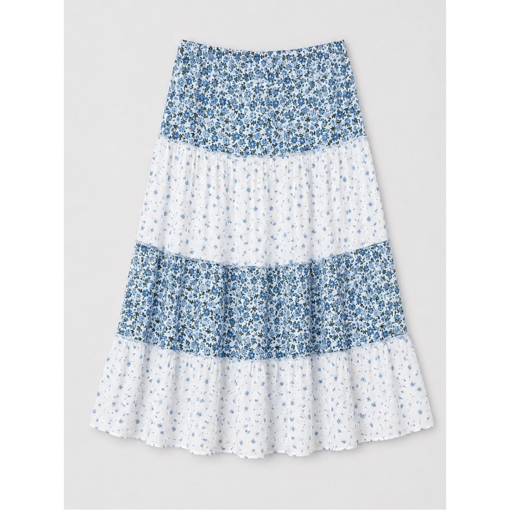 Womens Floral Tiered Peasant Skirt XL Cottage Prairie Country Bohemian Western